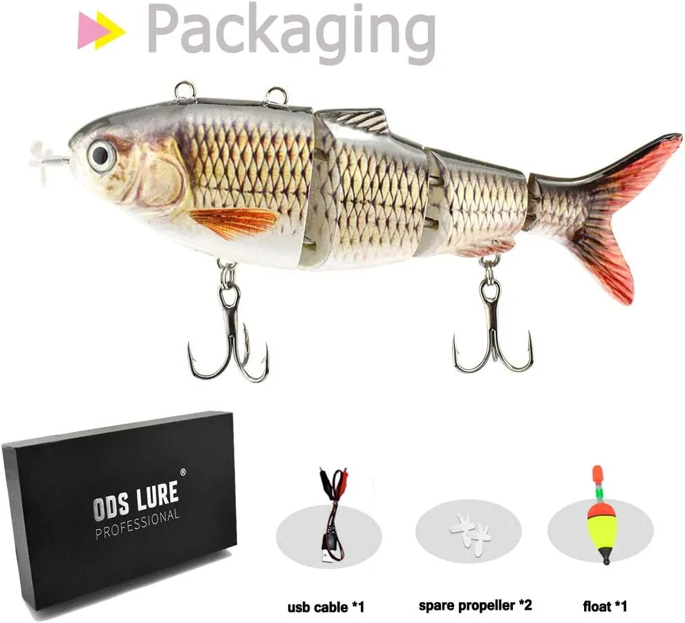 ods lure Robotic Swimming Lure USB Rechargeable LED Light 4-Segement Multi Jointed Swimbait Electric Bait Fishing Tackle
