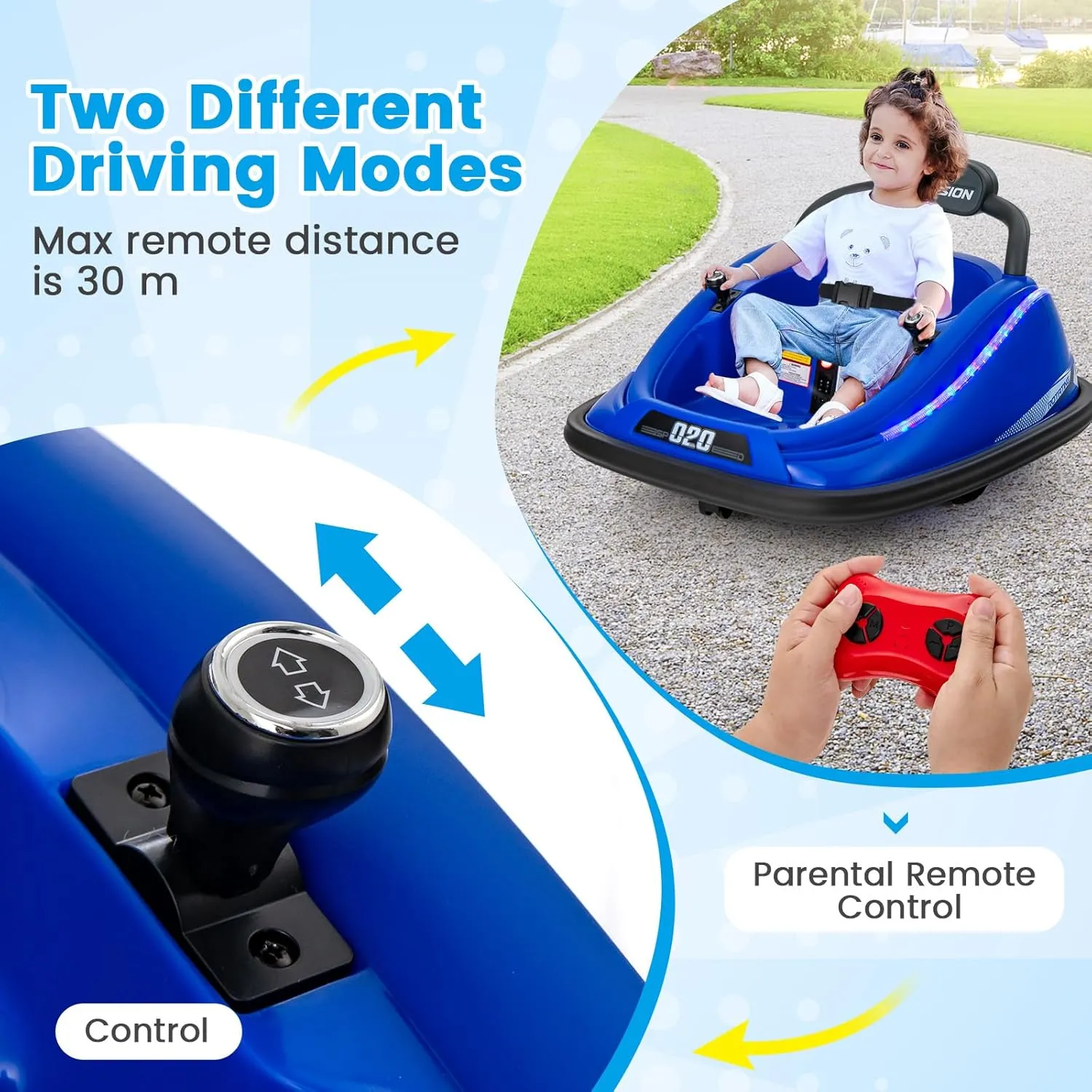 OLAKIDS Bumper Car for Toddlers, 12V Kids Electric Ride on Toy with Remote Control, Battery Powered Vehicle Racer for Baby, 360 Degree Spin Rotation, Colorful Flashing LED Lights, Music (Blue)