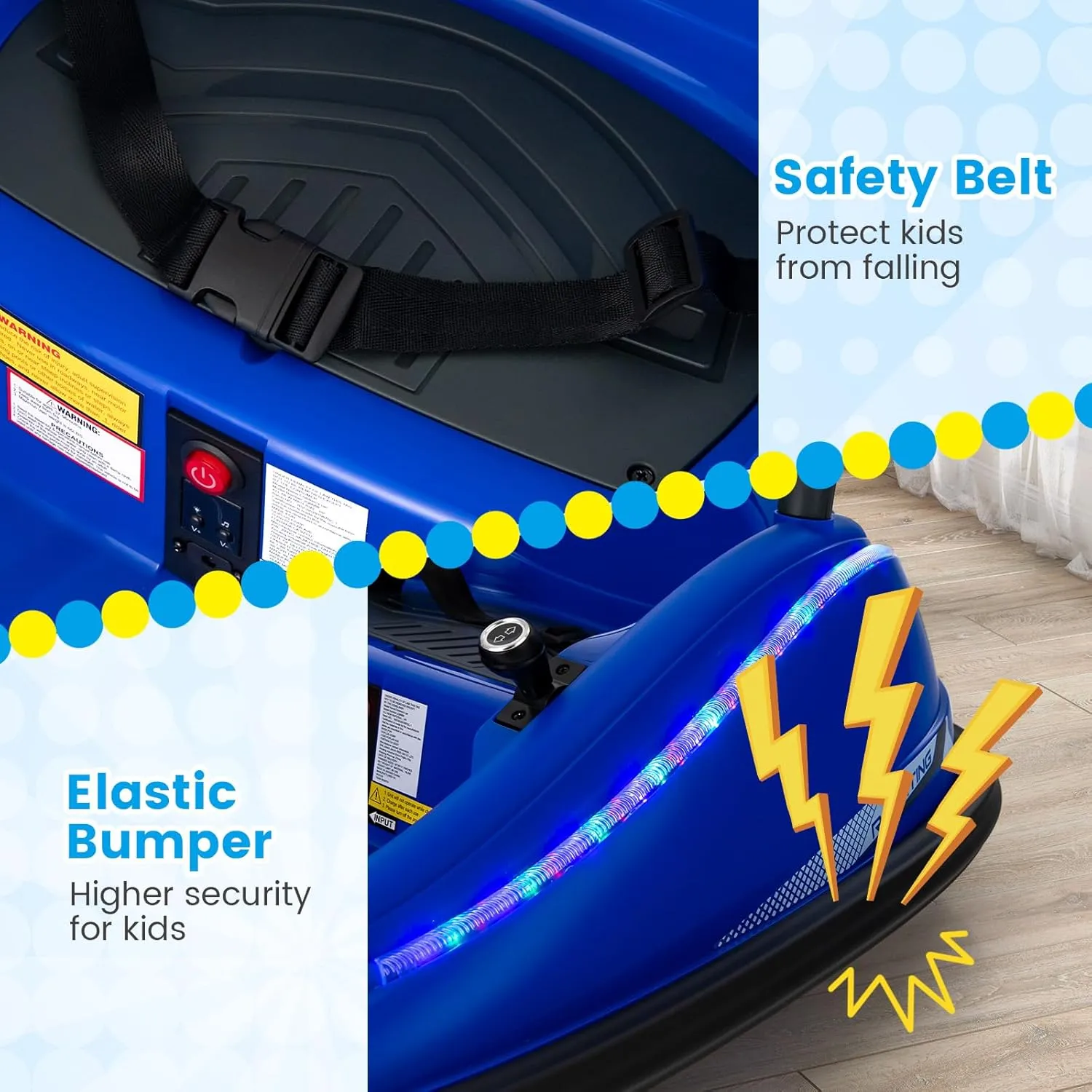 OLAKIDS Bumper Car for Toddlers, 12V Kids Electric Ride on Toy with Remote Control, Battery Powered Vehicle Racer for Baby, 360 Degree Spin Rotation, Colorful Flashing LED Lights, Music (Blue)