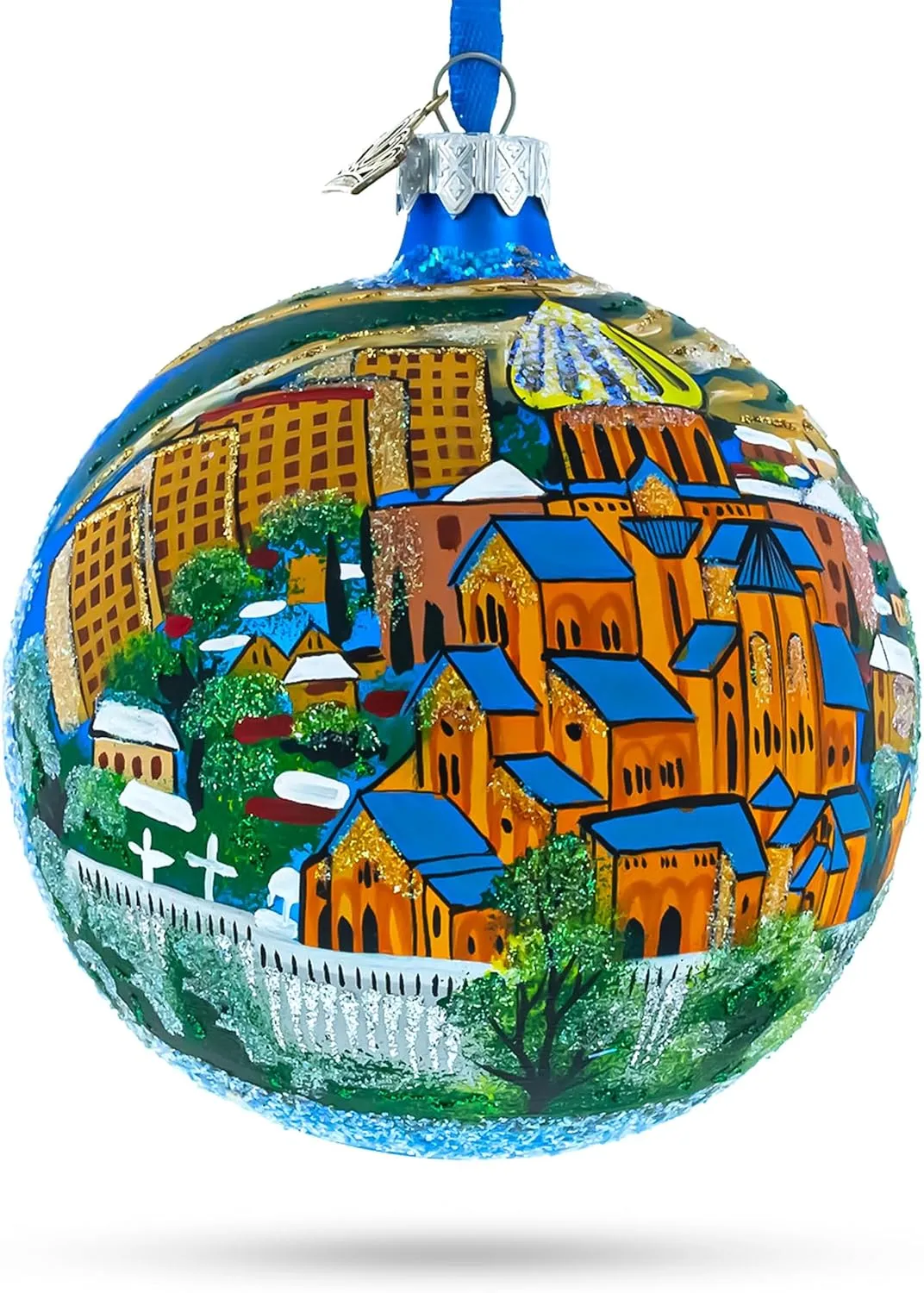 Old Town (Altstadt), Tbilisi, Georgia Glass Ball Christmas Ornament 4 Inches