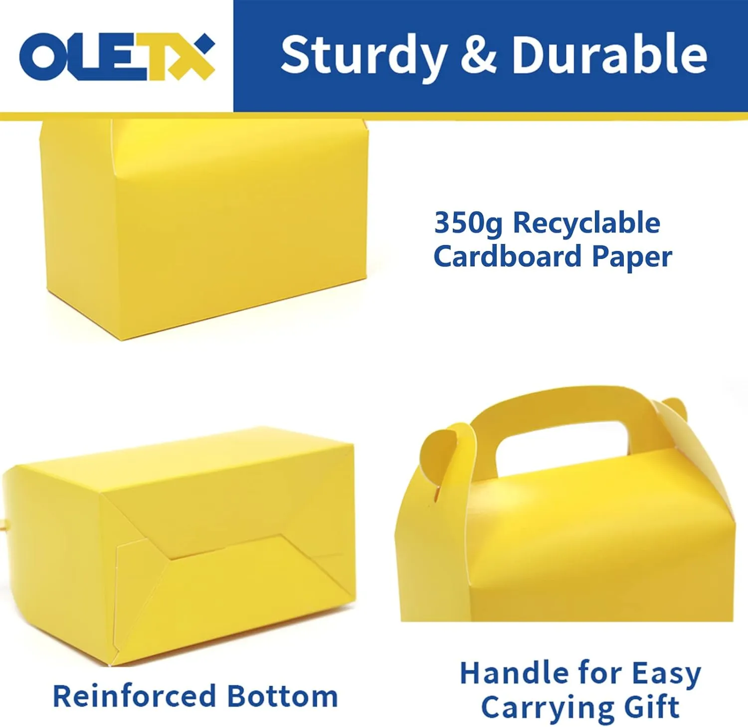 Oletx 30-Pack Yellow Party Favor Treat Boxes, Goodie Boxes, Candy Box, Gable Paper Gift Boxes with Handles Perfect for Construction Party and Chic Yellow Submarine Party Decoration Supplies