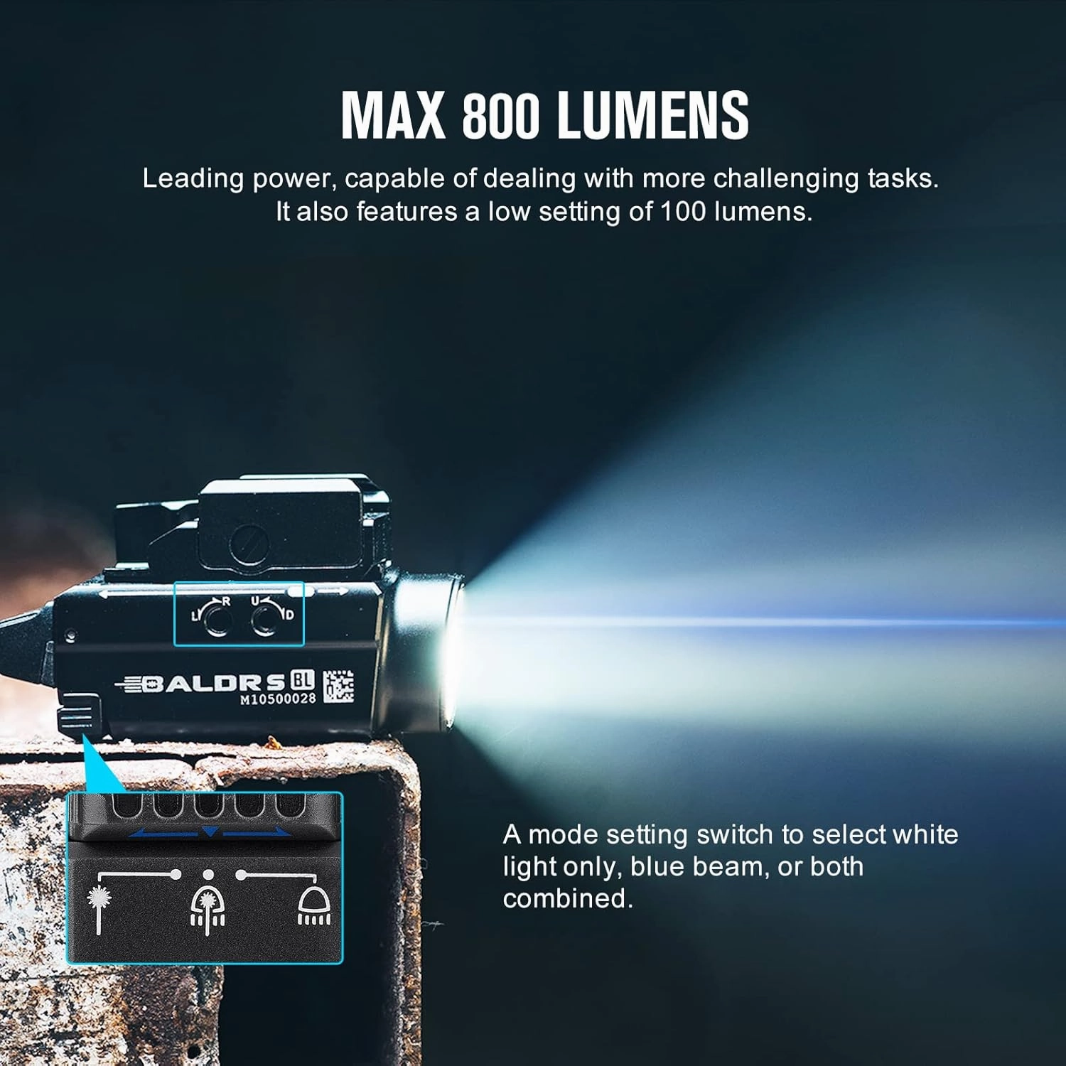 OLIGHT Baldr S Blue Beam 800 Lumens Magnetic USB Rechargeable Tactical Flashlight with White LED Combo, Compact Rail Mounted Light with 1913 or GL Rail, Battery Included (Desert Tan)