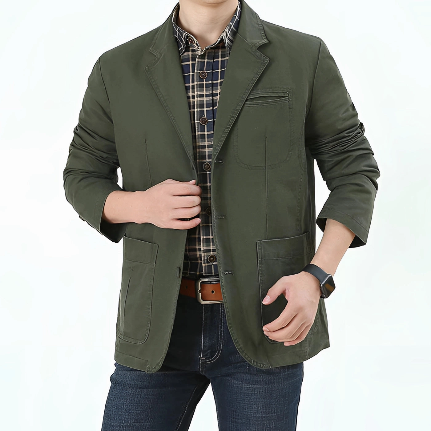 Olive Green Men's Casual Blazer - Lightweight Spring Jacket