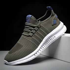 Olive Green Men's Lightweight Breathable Sneakers - Cushioned Sole