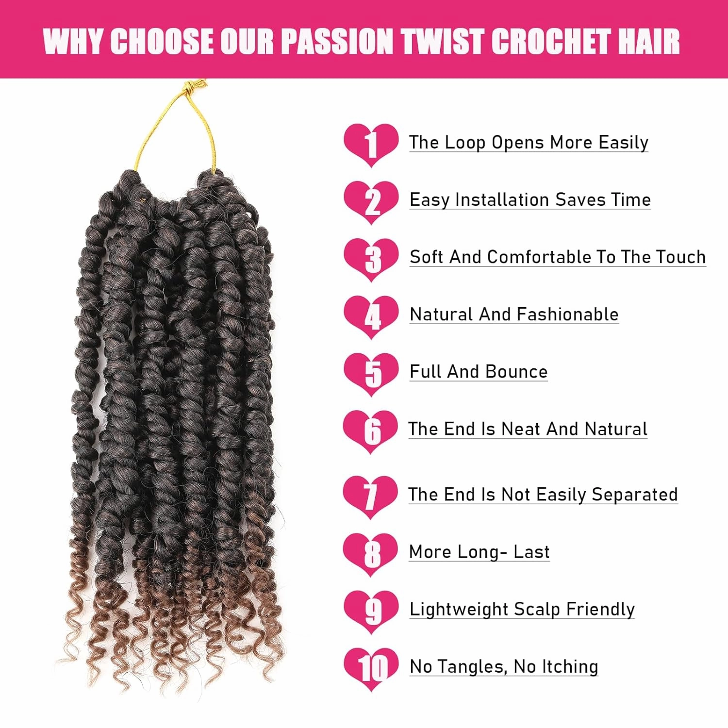 Ombre Brown Passion Twist Hair 10 Inch 6 Packs Passion Twist Crochet Hair for Black Women Pre Looped Short Passion Twist Hair Pre-twisted Bohemian Crochet Hair for Kids and Girls (10 Inch,T1B/30)