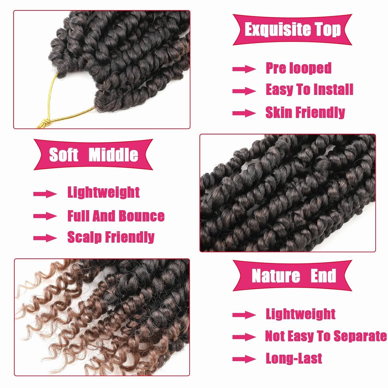 Ombre Brown Passion Twist Hair 10 Inch 6 Packs Passion Twist Crochet Hair for Black Women Pre Looped Short Passion Twist Hair Pre-twisted Bohemian Crochet Hair for Kids and Girls (10 Inch,T1B/30)