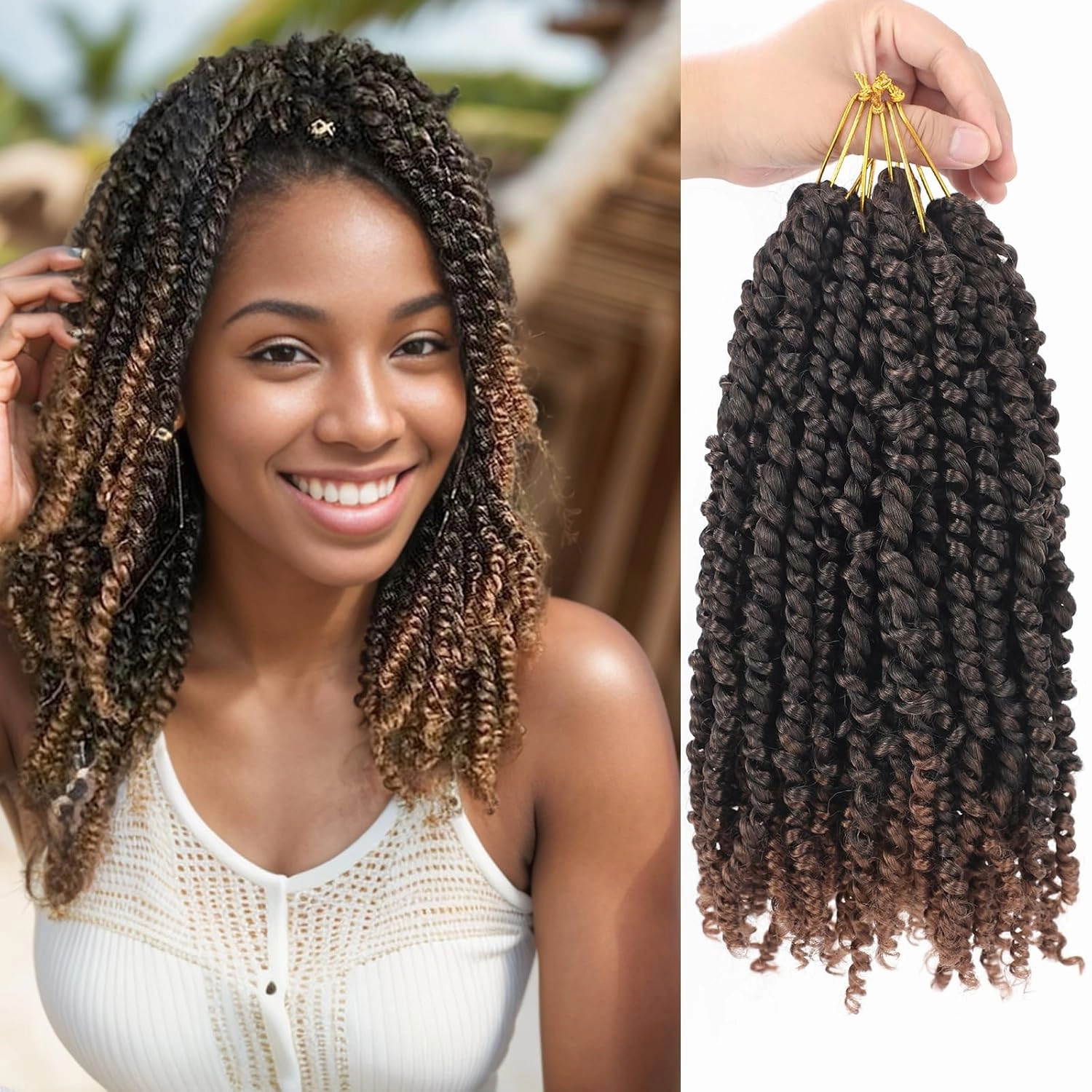 Ombre Brown Passion Twist Hair 10 Inch 6 Packs Passion Twist Crochet Hair for Black Women Pre Looped Short Passion Twist Hair Pre-twisted Bohemian Crochet Hair for Kids and Girls (10 Inch,T1B/30)