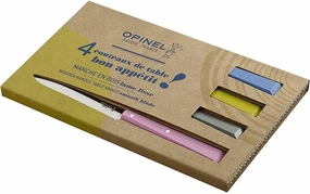 Opinel No. 125 Table Knives, 4 Piece Set, High Carbon Steel Dinner Knives for Parties, Entertaining, or Everyday Use, Painted Hornbeam Handles, Made in France (Countryside)