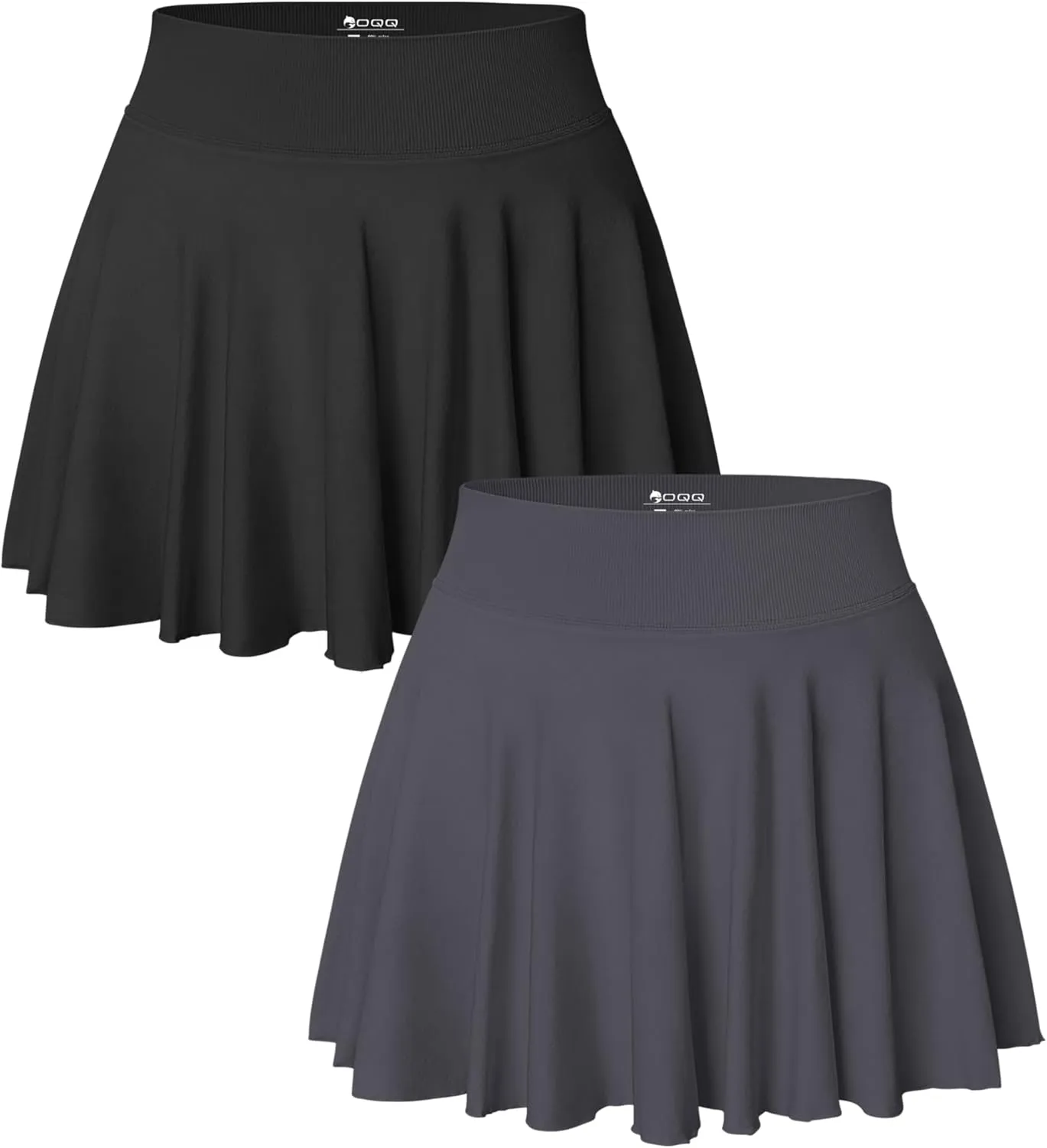 OQQ Women 2 Piece Skirts 2 in 1 Flowy Basic Versatile Stretchy Flared Casual Mini Skirts