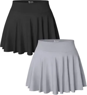 OQQ Women 2 Piece Skirts 2 in 1 Flowy Basic Versatile Stretchy Flared Casual Mini Skirts
