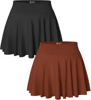 OQQ Women 2 Piece Skirts 2 in 1 Flowy Basic Versatile Stretchy Flared Casual Mini Skirts