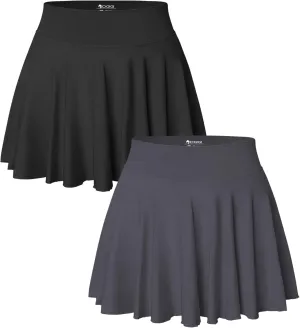 OQQ Women 2 Piece Skirts 2 in 1 Flowy Basic Versatile Stretchy Flared Casual Mini Skirts