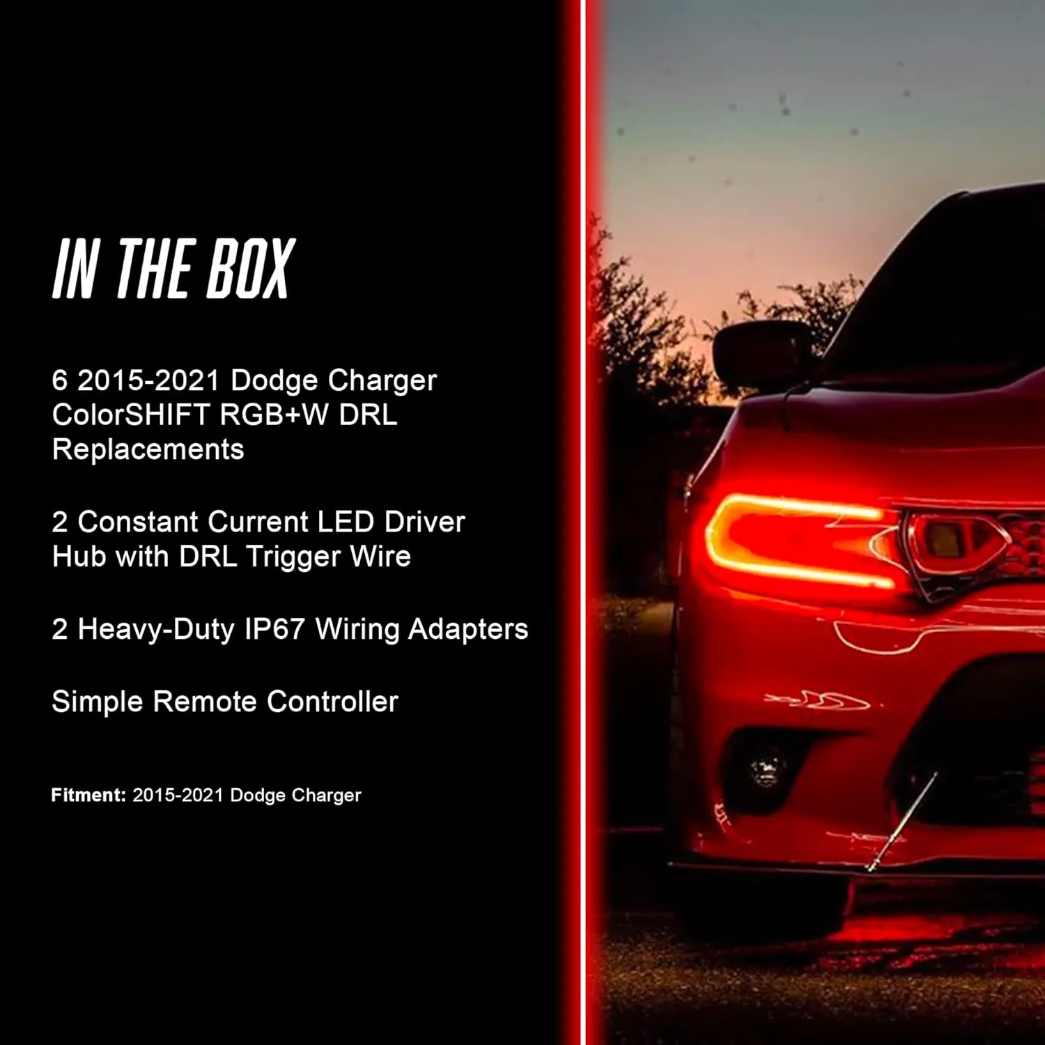 ORACLE LIGHTING ColorSHIFT RGB W DRL Headlight Kit | 2015-2021 Dodge Charger Upgrade, 6 DRLs with Simple Controller, Part # 1443-504
