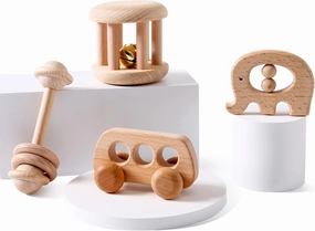 Organic Wooden Baby Rattle Toy Montessori Rattle Roller Waldorf Inspired Grasping Toddler Toys