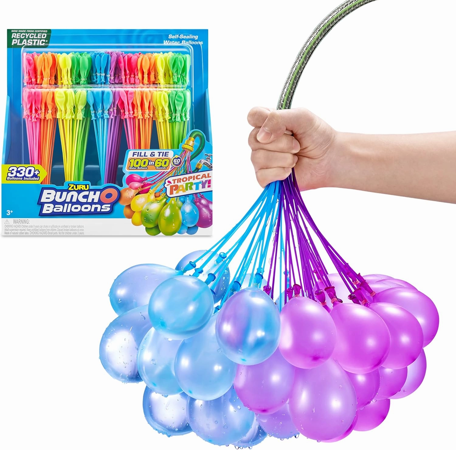 Original Bunch O Balloons Tropical Party 330  Rapid-Filling Self-Sealing Water Balloons (Amazon Exclusive 10 count, pack of 1) by ZURU Water Balloon for the Whole Family, Kids, Teens and Adults