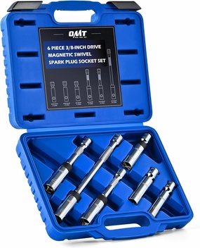Orion Motor Tech 6pc 3/8" Drive Magnetic Swivel Spark Plug Socket Set, Thin Wall Spark Plug Sockets with 9/16" 5/8" 14mm 16mm Sizes, Cr-V Steel Magnetic Spark Plug Socket Set with 6 Point & 12 Point