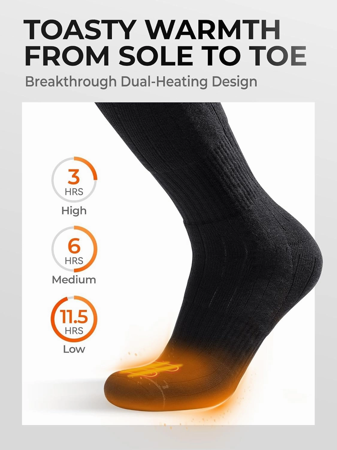ORORO [All-New] Heated Socks with Toe and Sole Heating, Wool-Blend Electric Heated Socks with Battery (Charger Not Included)