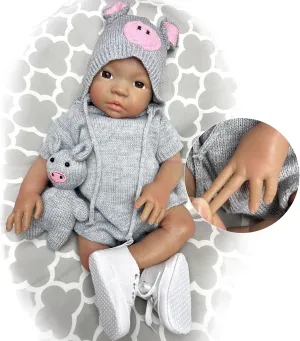 OtardDolls 18 Inch Dark Skin Reborn Baby Dolls Silicone Baby dDoll Full Body Feeling Real Life Girl Doll Painted Washable Realistic Newborn Silicone Baby Doll Toy