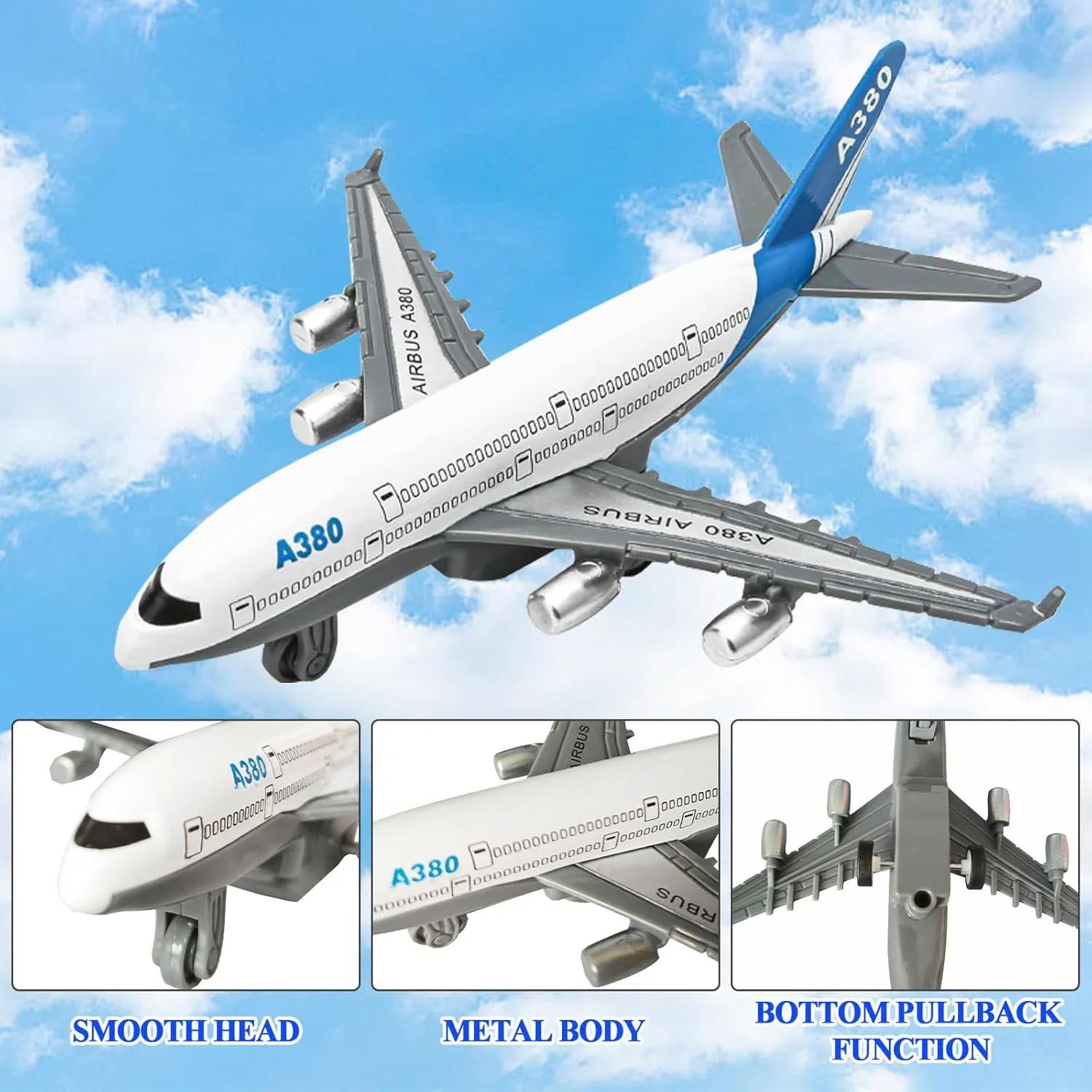 OTONOPI Toy Airplane Die-cast Metal Model Plane Pull Back Aircraft Airline for Kids Cake Toopper Party Favor Age 3  Pack of 4pcs