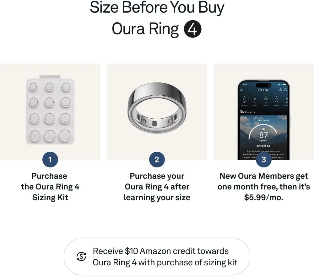 Oura Ring 4 - Silver - Size 7 - Smart Ring - Size First with Oura Ring 4 Sizing Kit - Sleep Tracking Wearable - Heart Rate - Fitness Tracker - Up to 8 Days of Battery Life