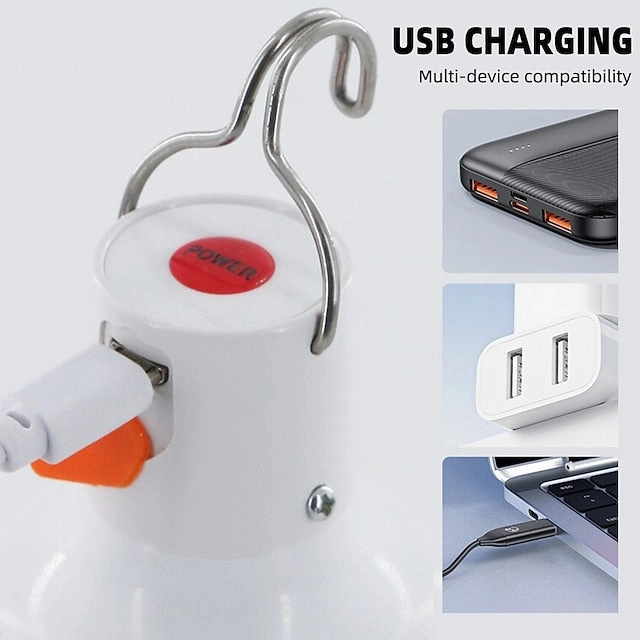 Outdoor USB Rechargeable LED Lamp Bulbs 60W Emergency Light Hook Up Camping Fishing Portable Lantern Night Lights