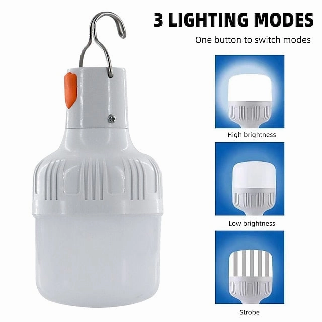 Outdoor USB Rechargeable LED Lamp Bulbs 60W Emergency Light Hook Up Camping Fishing Portable Lantern Night Lights
