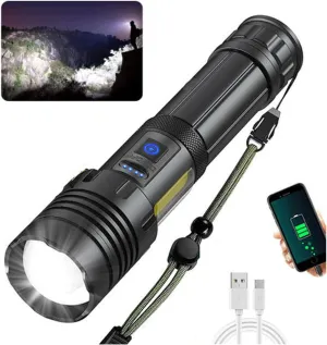 P160 Rechargeable Led Flashlights High Lumens,Super Bright 100000 Lumen Zoomable Flashlight,with USB Cable & 7 Modes,IPX4 Waterproof Handheld Powerful Flash Light
