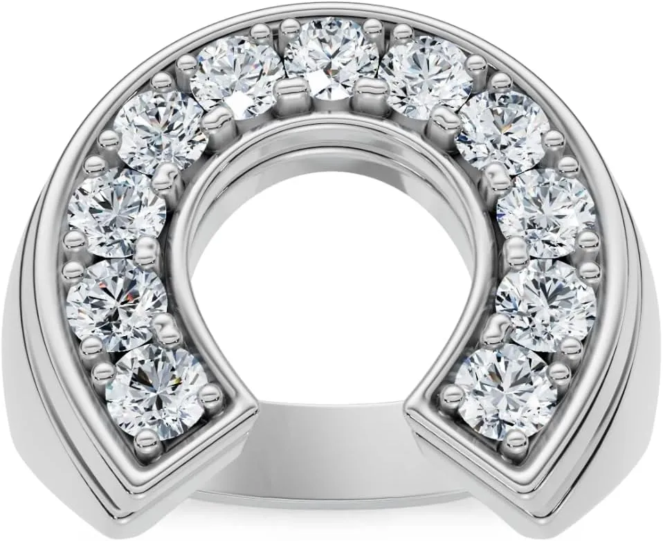 P3 POMPEII3 Pompeii 3/4 Ct Men's Diamond Horseshoe Lucky Pinkie Ring 10k White Gold Fashion