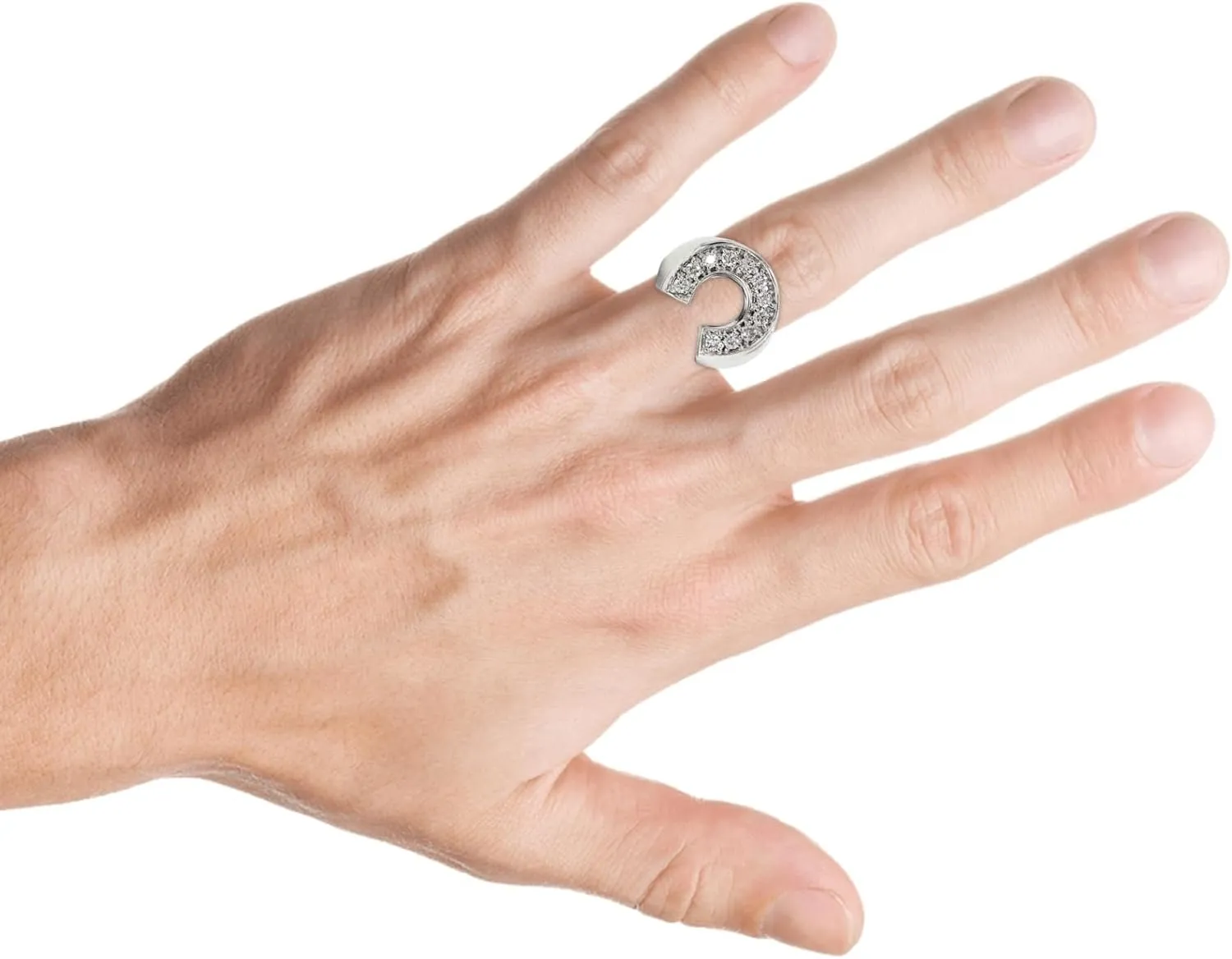 P3 POMPEII3 Pompeii 3/4 Ct Men's Diamond Horseshoe Lucky Pinkie Ring 10k White Gold Fashion