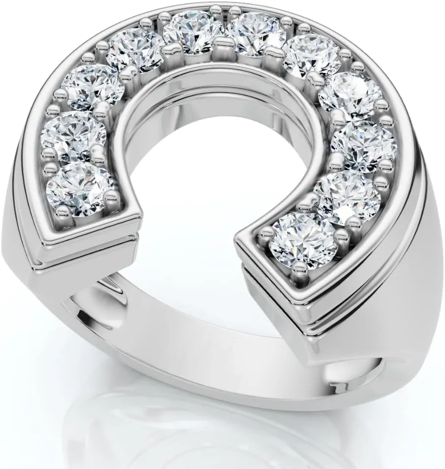 P3 POMPEII3 Pompeii 3/4 Ct Men's Diamond Horseshoe Lucky Pinkie Ring 10k White Gold Fashion