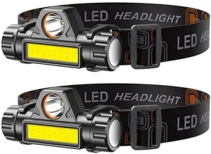 [Pack of 3] 2 Packs Rechargeable Headlamp IPX4 Waterproof Headlight Flashlight Hand-Free Head Torch for Fishing Camping Hiking Running