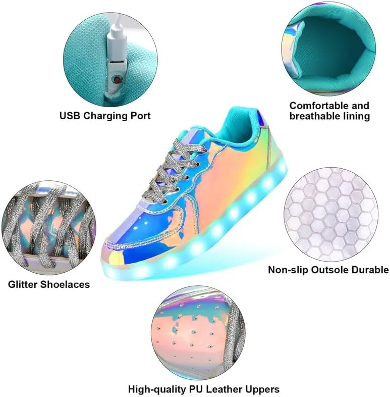Padgene Women's Men's LED Lights Up Shoes Unisex Luminous Flashing Trainers USB Charging Lace Up Couples Dancing Shoes