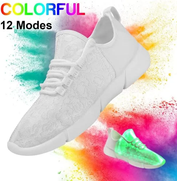 Padgene Women's Men's LED Lights Up Shoes Unisex Luminous Flashing Trainers USB Charging Lace Up Couples Dancing Shoes