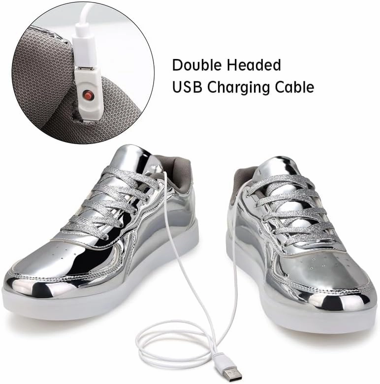 Padgene Women's Men's LED Lights Up Shoes Unisex Luminous Flashing Trainers USB Charging Lace Up Couples Dancing Shoes