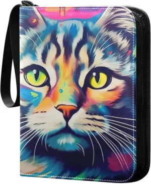 Painted Cat Card Binder, 400 Pockets Card Holder with 50 Sleeves, Sturdy Card Holder Folders for Game Cards & Sports Cards