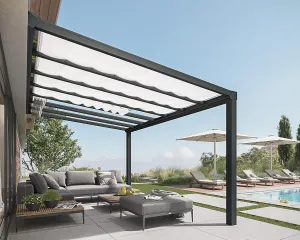 Palram - Canopia Stockholm Patio Cover Roof Blinds 11 Ft. x 19 Ft. Ceiling Curtains to Provide Customizable Shade, Heat Control, and Elegance, Pull Rod, Linen-Like Fabric, DIY (Blinds ONLY)