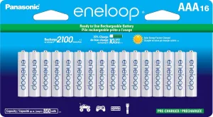 Panasonic BK-4MCCA16FA eneloop AAA 2100 Cycle Ni-MH Pre-Charged Rechargeable Batteries, 16 Pack