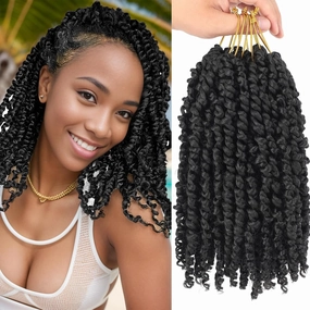 Passion Twist Crochet Hair 12 Inch 6 Packs Short Crochet Passion Twist Hair Pre Loope Crochet Hair Pre-twisted Bohemian Passion Twist Braids Synthetic Hair for Kids and Girls (12 Inch,1B)