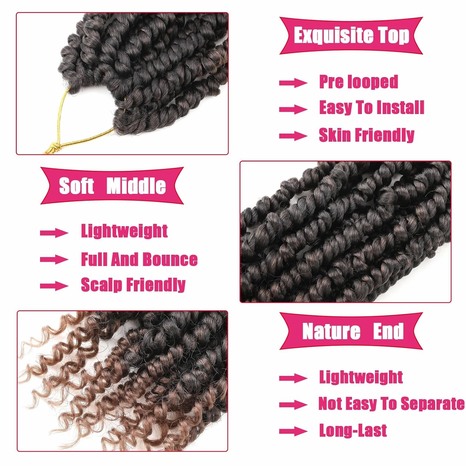 Passion Twist Crochet Hair 6 Packs 12 Inch Pre-twisted Passion Twist Hair Pre Looped Crochet Hair Bohemian Short Ombre Brown Crochet Passion Twist Hair for Black Women Kids and Girls (12 Inch,T1B/30)