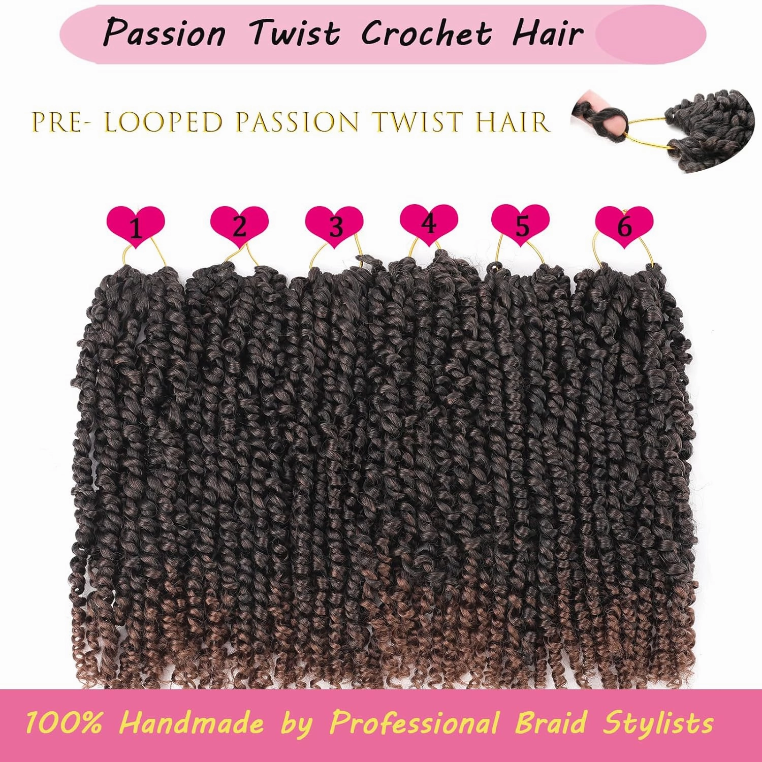 Passion Twist Crochet Hair 6 Packs 12 Inch Pre-twisted Passion Twist Hair Pre Looped Crochet Hair Bohemian Short Ombre Brown Crochet Passion Twist Hair for Black Women Kids and Girls (12 Inch,T1B/30)