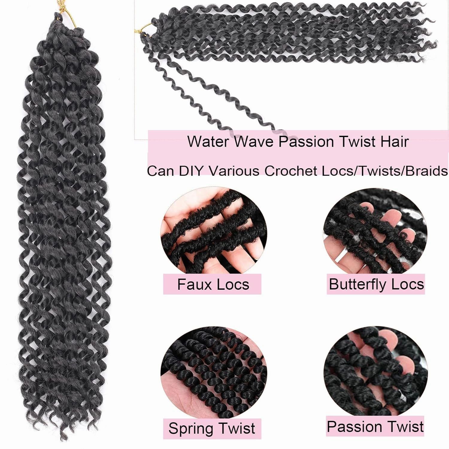 Passion Twist Hair 14 Inch 7 Packs Water Wave Crochet Hair 2# Color Wrap Braiding Hair For Passion Twist Crochet Hair/Butterfly Locs/Spring Twist Crochet Braids Boho Hair Extension (14 Inch,2#)