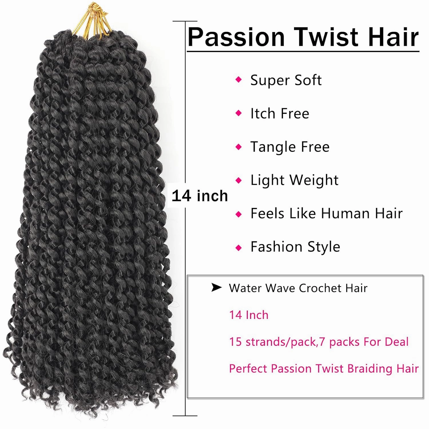Passion Twist Hair 14 Inch 7 Packs Water Wave Crochet Hair 2# Color Wrap Braiding Hair For Passion Twist Crochet Hair/Butterfly Locs/Spring Twist Crochet Braids Boho Hair Extension (14 Inch,2#)