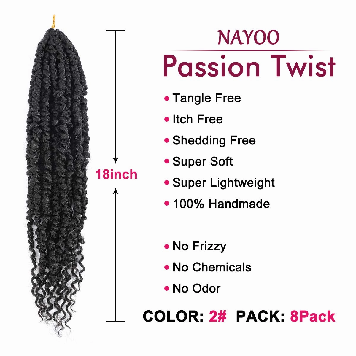 Passion Twist Hair - 8 Packs 18 Inch Passion Twist Crochet Hair For Women, Crochet Pretwisted Curly Hair Passion Twists Synthetic Braiding Hair Extensions (18 Inch 8 Packs, #2)