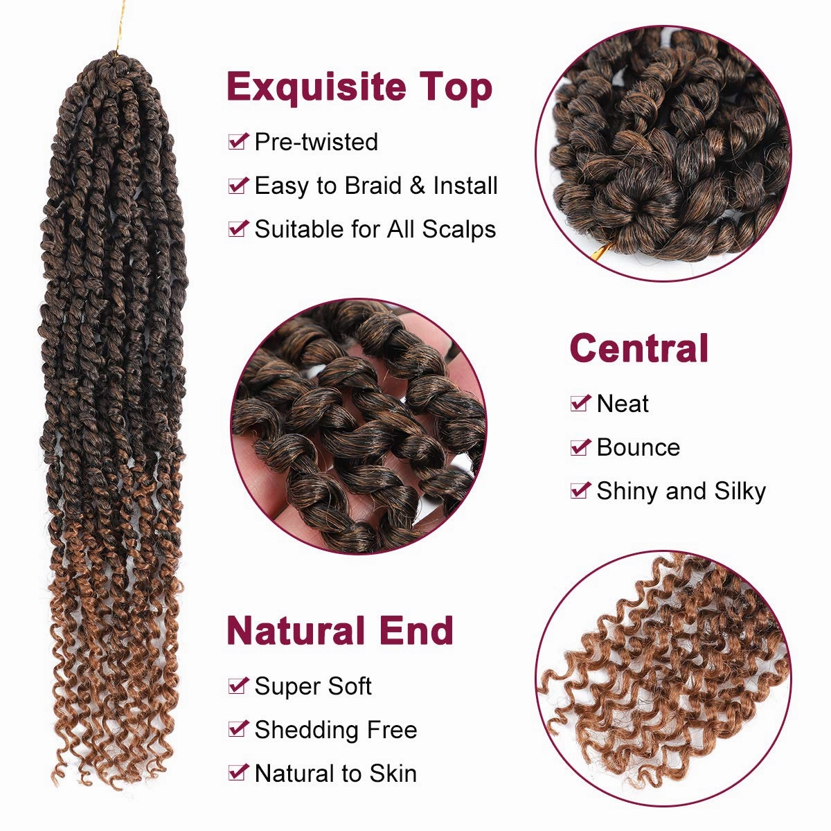 Passion Twist Hair - 8 Packs 18 Inch Passion Twist Crochet Hair For Women, Crochet Pretwisted Curly Hair Passion Twists Synthetic Braiding Hair Extensions (18 Inch 8 Packs, T30)
