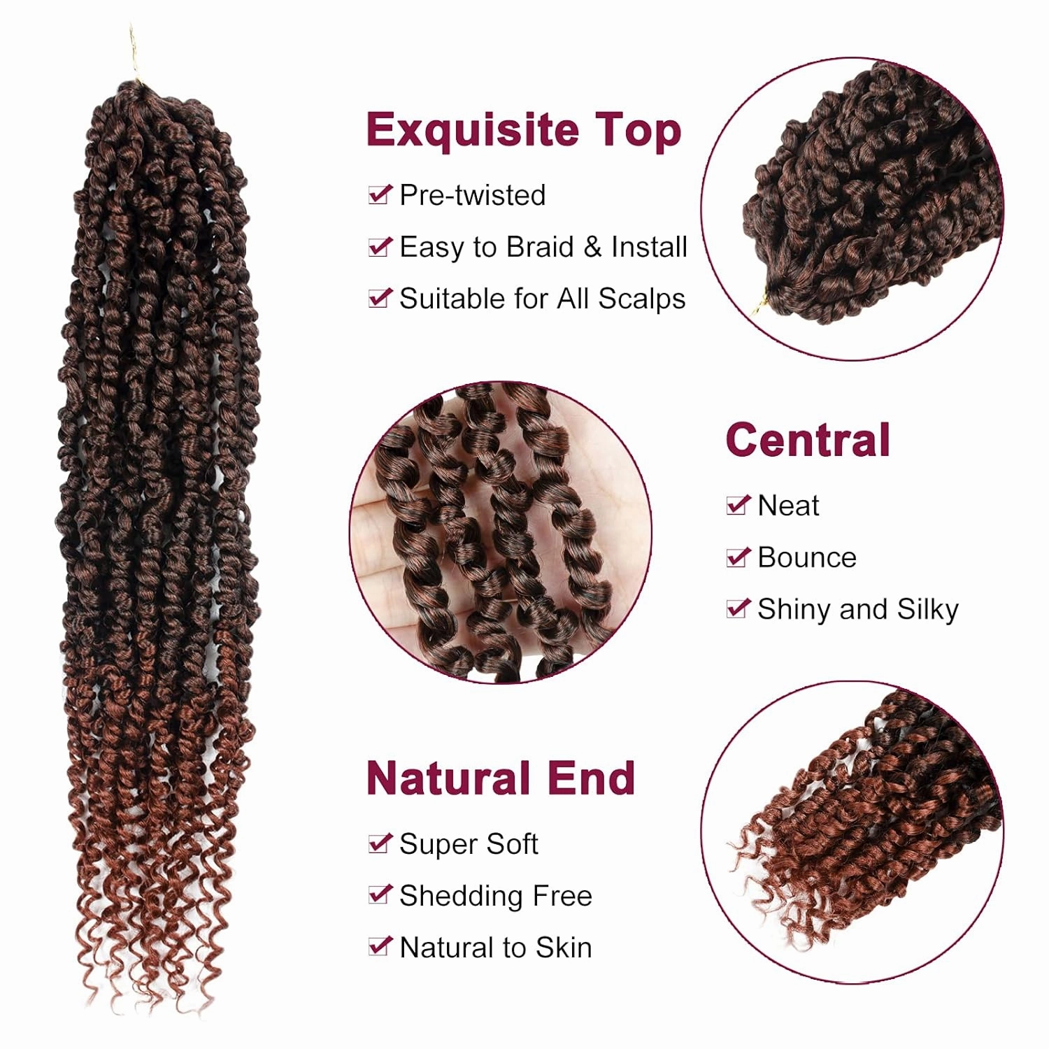 Passion Twist Hair - 8 Packs 18 Inch Passion Twist Crochet Hair For Women, Crochet Pretwisted Curly Hair Passion Twists Synthetic Braiding Hair Extensions (18 Inch 8 Packs, T350)
