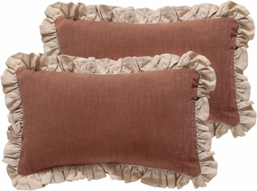 patdrea Brown Tan Shabby Chic Throw Pillow Covers 12x20 Set of 2,Farmhouse Linen Pillow Covers with Ruffles,Rectangle Sturdy Throw Pillow Case for Couch Sofa Bed Living Room
