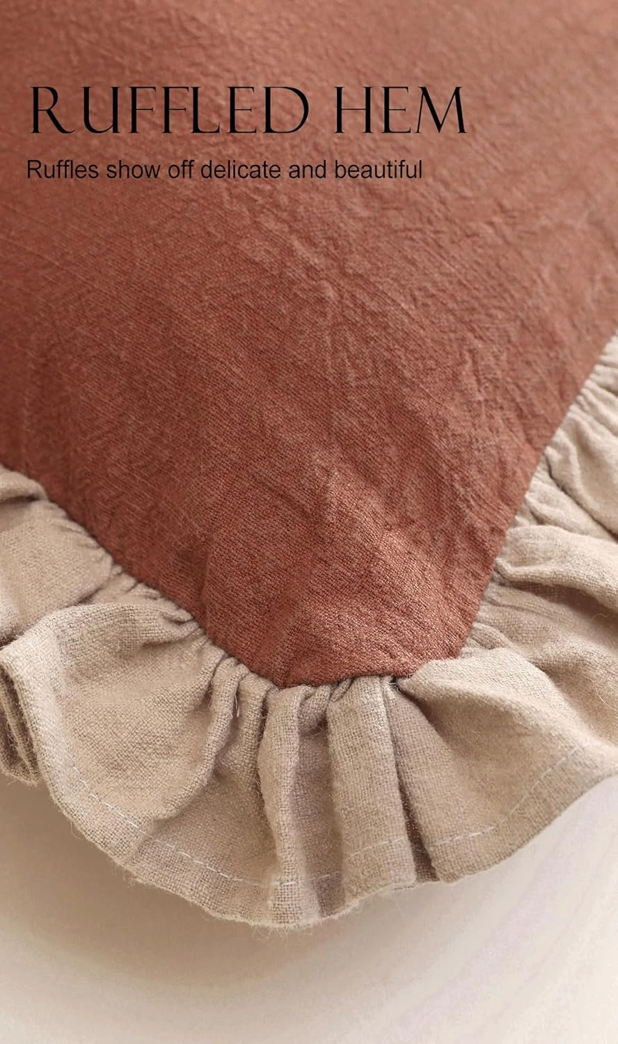 patdrea Brown Tan Shabby Chic Throw Pillow Covers 12x20 Set of 2,Farmhouse Linen Pillow Covers with Ruffles,Rectangle Sturdy Throw Pillow Case for Couch Sofa Bed Living Room