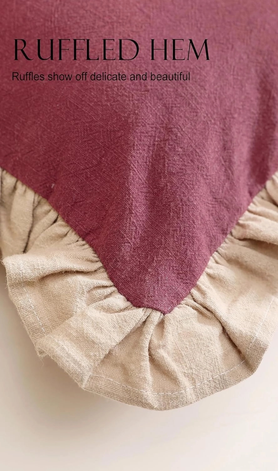 patdrea Red Shabby Chic Decorative Throw Pillow Covers 12x20 Set of 2,Farmhouse Linen Pillow Covers with Ruffles,Rectangle Sturdy Throw Pillow Case for Couch Sofa Bed Living Room