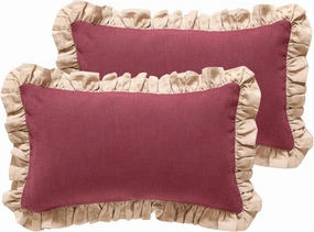 patdrea Red Shabby Chic Decorative Throw Pillow Covers 12x20 Set of 2,Farmhouse Linen Pillow Covers with Ruffles,Rectangle Sturdy Throw Pillow Case for Couch Sofa Bed Living Room