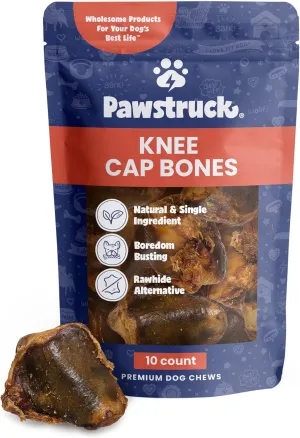 Pawstruck Natural Knee Cap Dog Bones - Treats for Aggressive Chewers, Low Fat & High Protein Chews, Beef Flavor, Long-Lasting Rawhide Alternatives - 10 Pack, Packaging May Vary